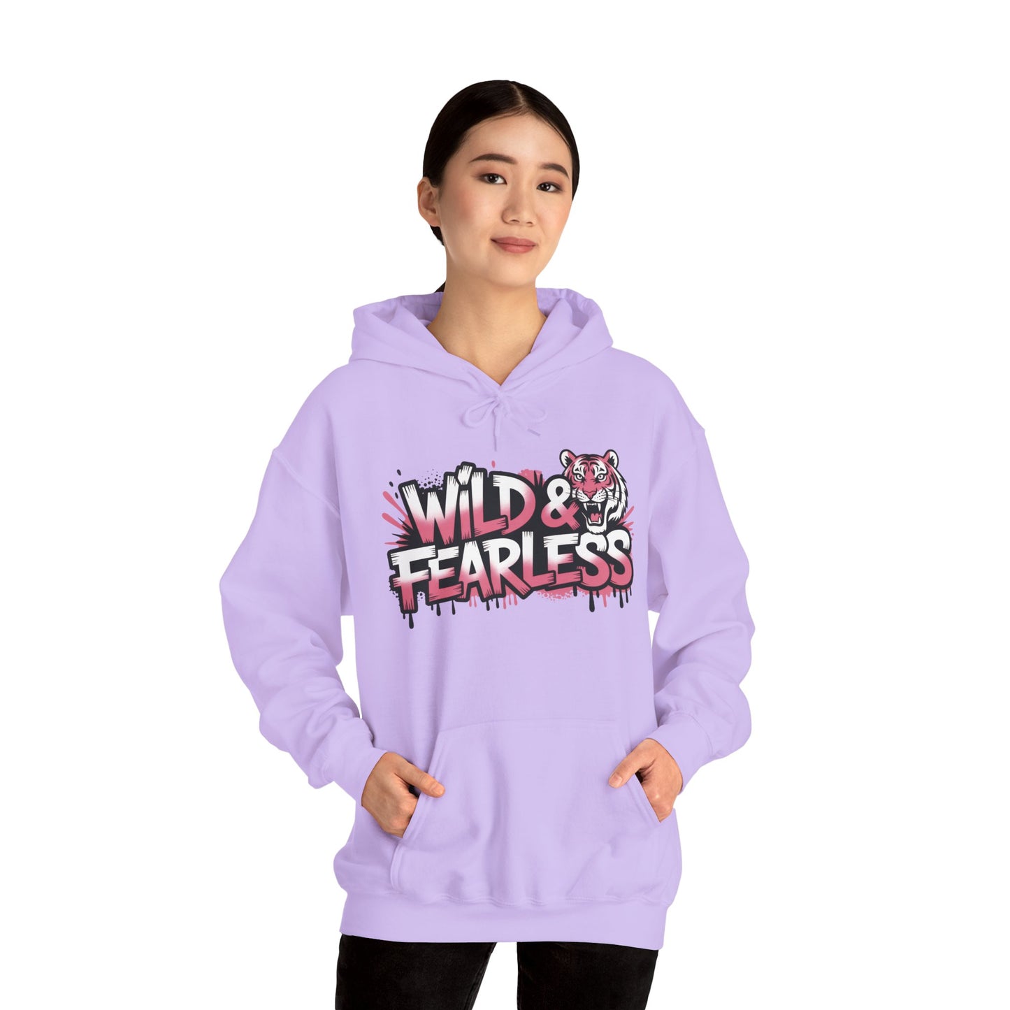 Women's Hoodie Wild & Fearless, Tiger Graffiti Graphic Pullover, Bold Urban Streetwear Hoodie