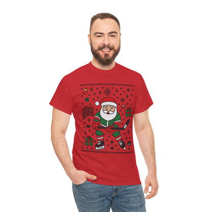 Hockey Santa Men's Christmas T-Shirt, Funny Sports Holiday Tee