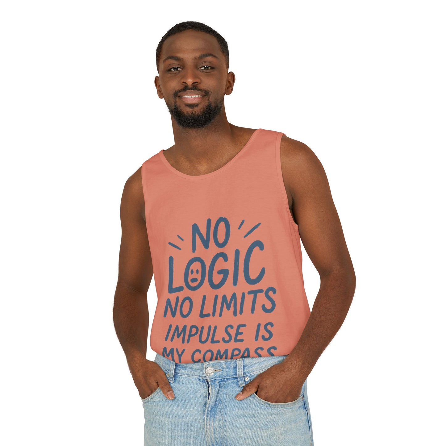 Funny Mens Tank Top, No Limits Impulse Quote, Relaxed Fit Tee, Casual Wear for Creatives, Gift for Artists Impulsive Style Shirt