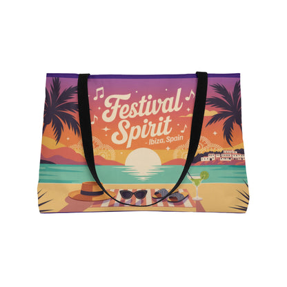 Festival Spirit Weekender Tote Bag, Beach Bag, Travel Tote, Summer Getaway, Vacation Essentials, Ibiza, Spain themed beach bag