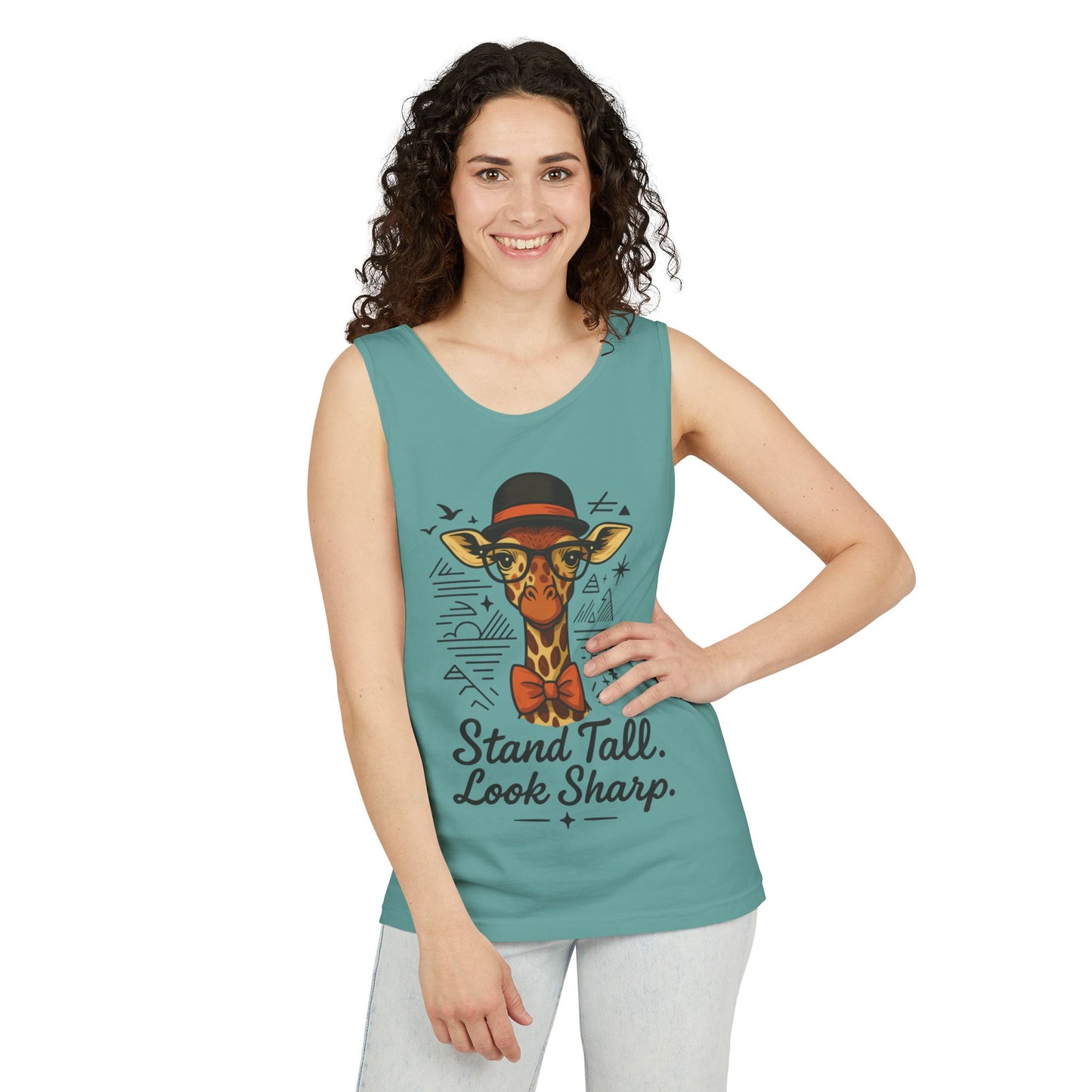Giraffe Inspirational Tank Top, Stand Tall Look Sharp Shirt, Unisex Summer Apparel, Cute Animal Gift, Zoo Lover's Fashion