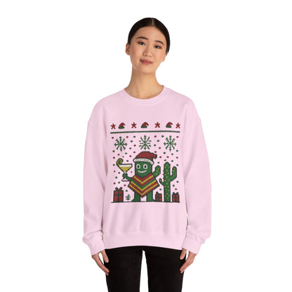 Festive Cactus Christmas Women's Sweatshirt, Funny Santa Hat Holiday Pullover, Women's Heavy Blend™ Crewneck Sweatshirt