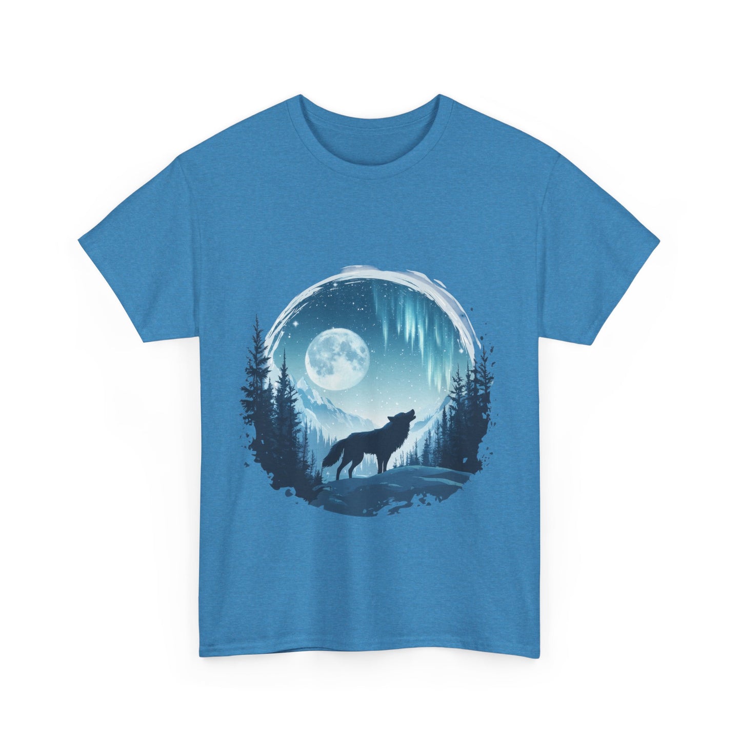 Howling Wolf Under Moonlight Men's T-Shirt, Full Moon Forest Scene Tee, Nature Lover Gift, Outdoor Adventure Clothing