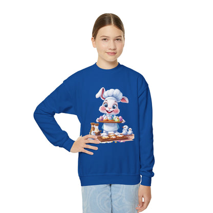 Easter Bunny Baker Youth Sweatshirt, Easter Gift, Kids Sweater, Cute Rabbit Design with Eggs, Spring Fashion, Easter Outfit for Kids