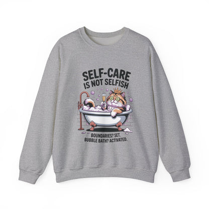 Womens Crewneck Sweatshirt, Self-Care Cat Shirt, Funny Cat Tee, Relaxing Kitty Graphic, Self Care Is Not Selfish Womens Sweatshirt