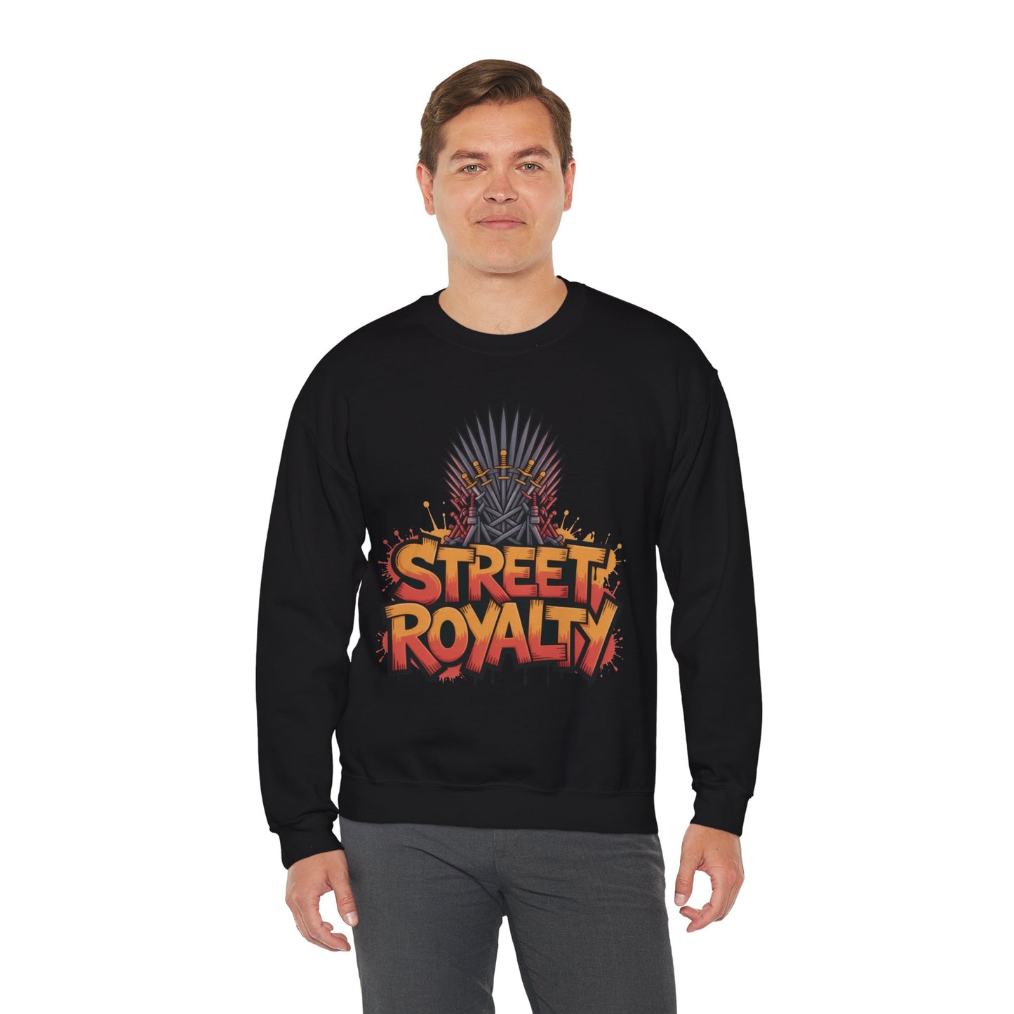 Street Royalty Men's Crewneck Sweatshirt, Graffiti Crown Graphic Pullover, Urban Streetwear Top for Men