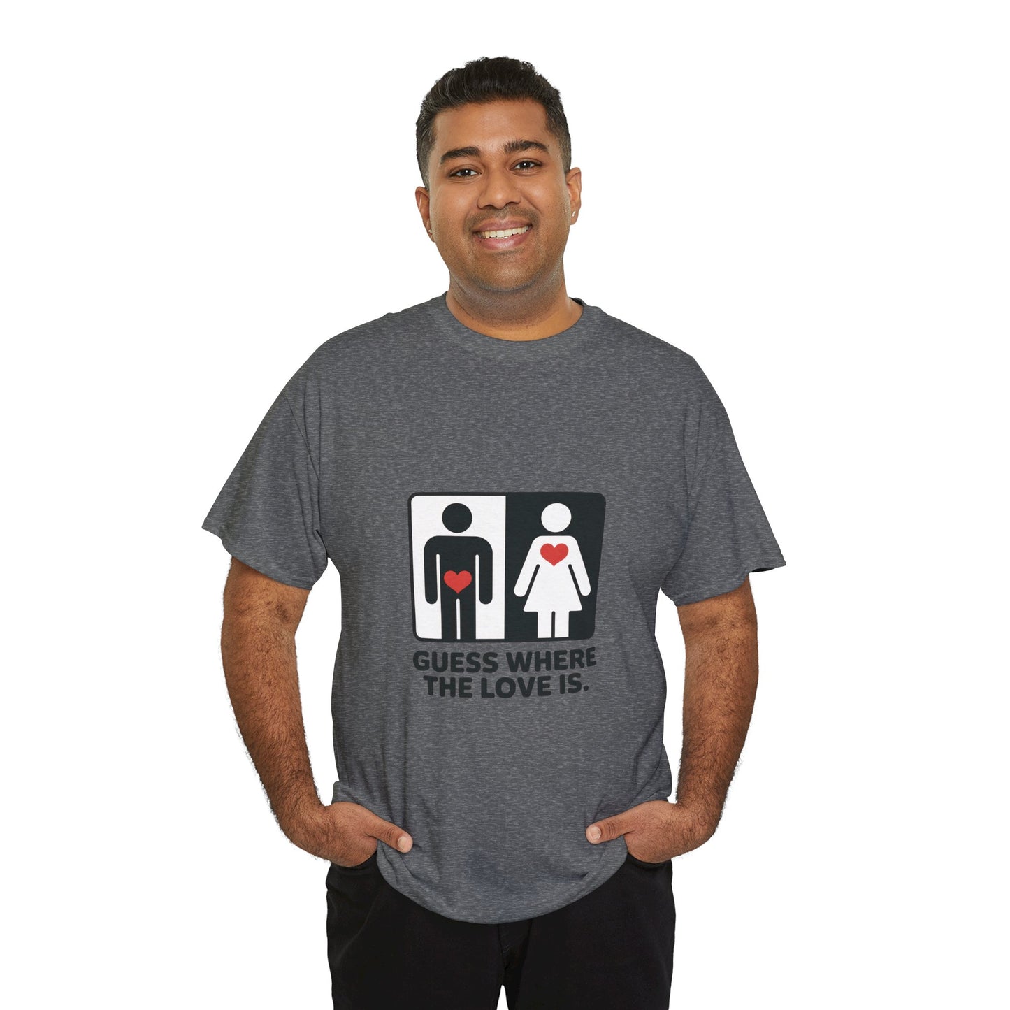 Guess Where The Love Is Tee, Funny Couples Gift, Valentines Day Apparel, Relationship Humor Shirt, Graphic Tee for Him, Bold Love Joke Shirt