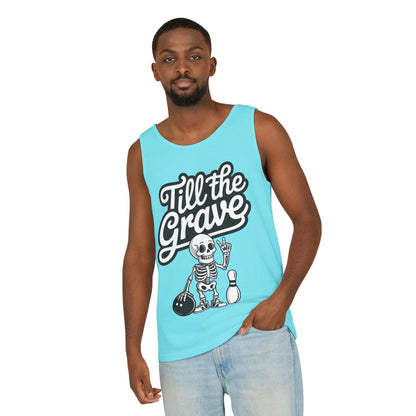 Funny Skeleton Bowling Tank Top, Halloween Apparel, Casual Summer Style, Cool Bowler Skull Workout Top, Strike Till the End