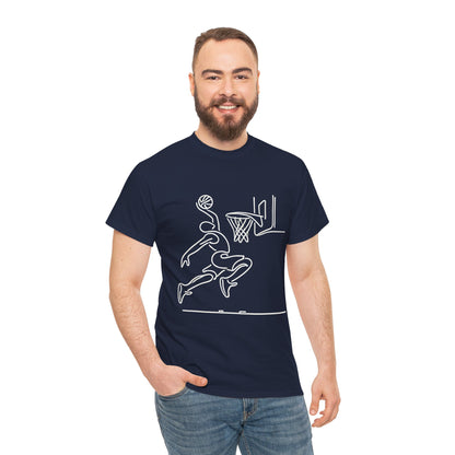 Basketball Slam Dunk Line Art Shirt, Unisex Heavy Cotton Tee, Sportswear, Gift for Athletes, Streetwear, Basketball Player T-Shirt
