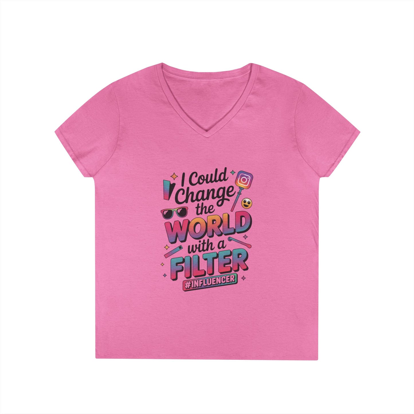 Ladies' V-Neck T-Shirt, Womens Influencer T-Shirt, Funny Social Media Graphic Tee, Cute Trendy Top