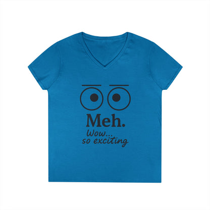 Funny Ladies' V-Neck T-Shirt - "Meh." Graphic, Casual Humor Tee, Gift for Her, Everyday Wear, Cute Top