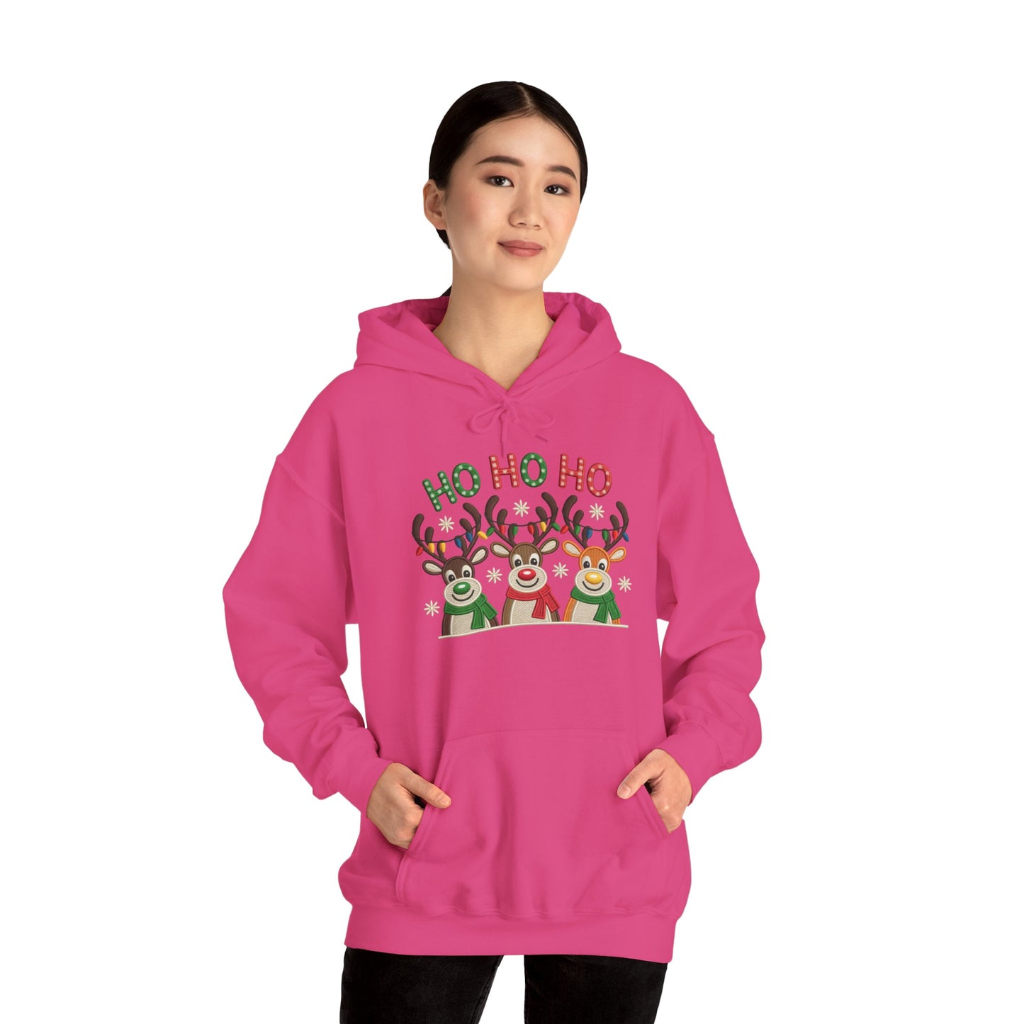 Ho Ho Ho Reindeer Hoodie, Cute Christmas Holiday Pullover for Women