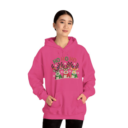 Ho Ho Ho Reindeer Hoodie, Cute Christmas Holiday Pullover for Women