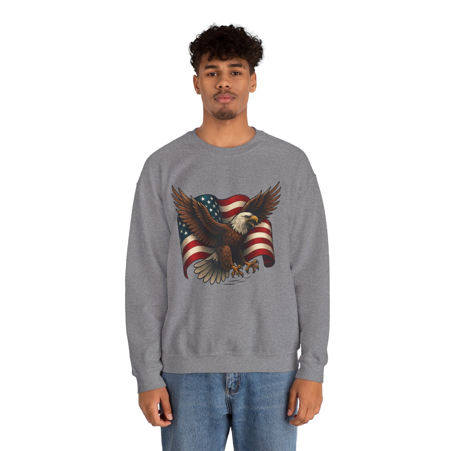 Patriotic Eagle Sweatshirt - Unisex Crewneck, USA Flag Apparel, Memorial Day, Veteran's Day, Independence Day, Gift for Patriots