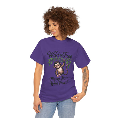 Wild & Free Monkey Shirt, Messy Hair Wild Heart Womens Tee, Cute Jungle Animal T-Shirt, Boho Adventure Graphic, Fun Nature Lover Gift