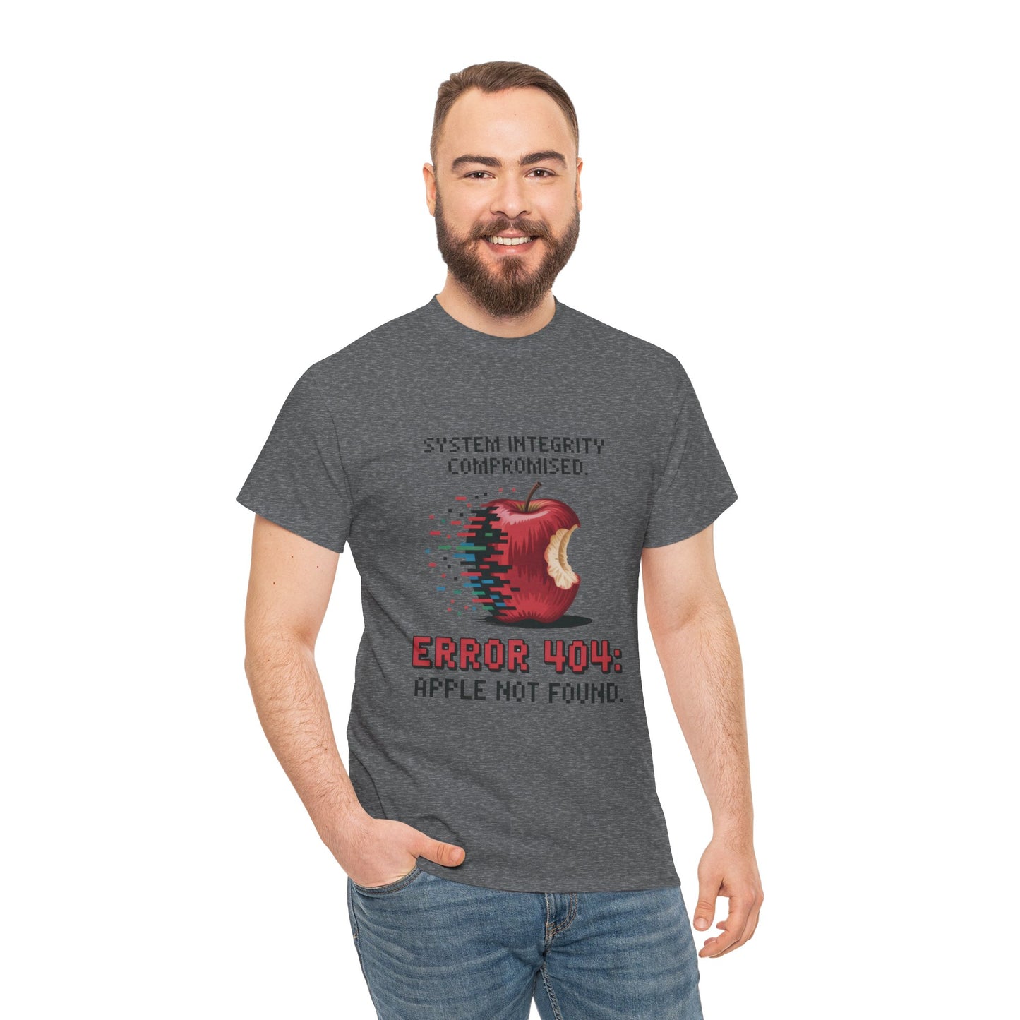 Error 404 Apple Not Found T-Shirt, Glitch Pixel Tech Tee, Funny Nerd Shirt, Unisex Retro Graphic Tee, Geeky T-Shirt, Techie Gift