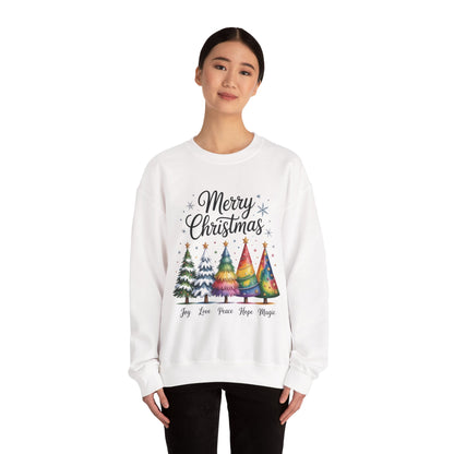 Merry Christmas Women's Sweatshirt, Joy Love Peace Hope Magic Pullover, Women's Heavy Blend™ Crewneck Sweatshirt