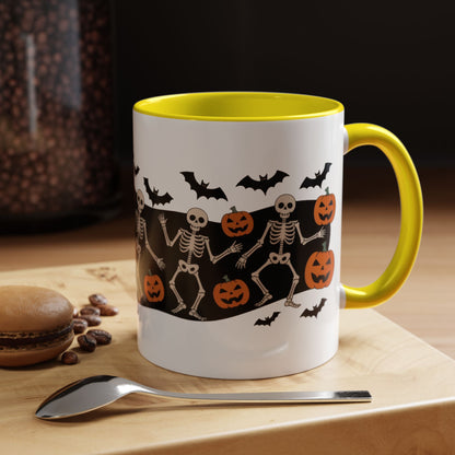 Dancing Skeletons Halloween Mug, Funny Spooky Pumpkin Coffee Cup, Cute Skeleton Dance Mug, Festive Fall Gift, Accent Coffee Mug (11, 15oz)