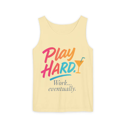 Play Hard Work Eventually Tank Top - Casual Summer Apparel, Womens Beachwear, Resort Wear, Gift for Friends, Vacation Essential