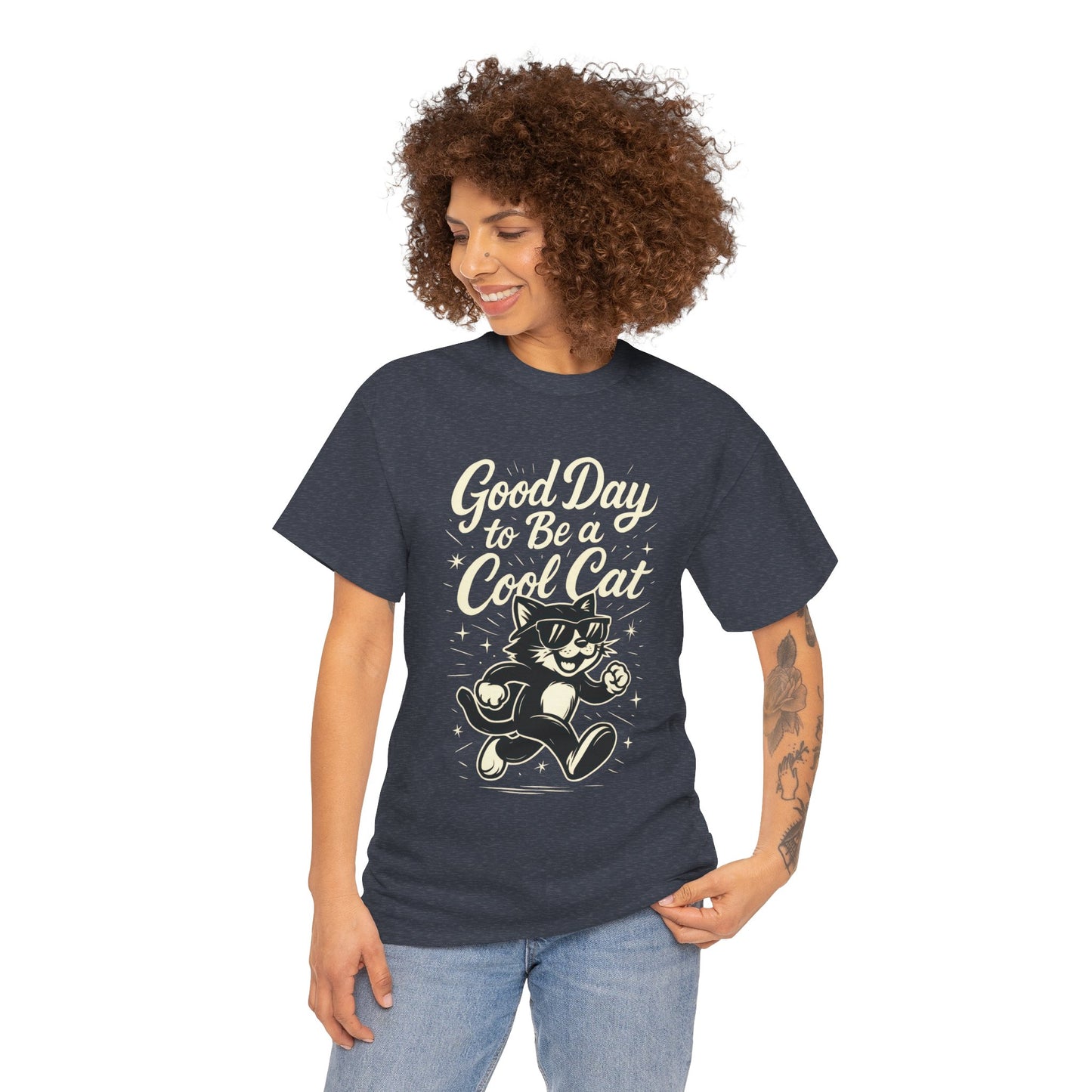 Good Day to Be a Cool Cat Womens Shirt - Funny Retro Kitty Graphic Tee for Women - Cute Cat Lover Gift, Fun T-Shirt, Unique Everyday Wear