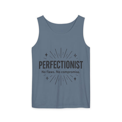 Mens Perfectionist Tank Top, No Flaws No Compromise, Minimal Bold Graphic Tee, Gift for OCD, Clean Freak, or Detail-Oriented Men