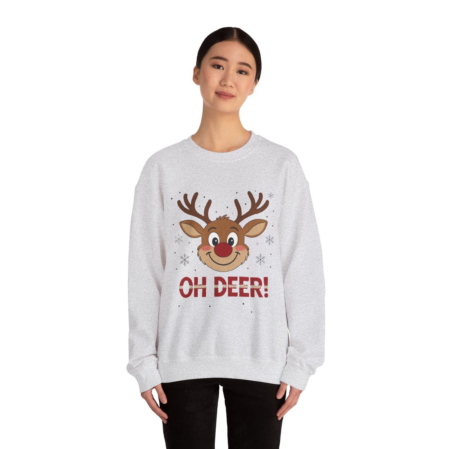 Womens Oh Deer Christmas Sweatshirt, Cute Reindeer Holiday Pullover, Women's Crewneck Sweatshirt