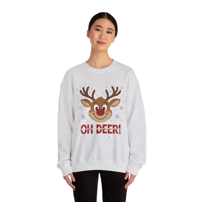 Womens Oh Deer Christmas Sweatshirt, Cute Reindeer Holiday Pullover, Women's Crewneck Sweatshirt