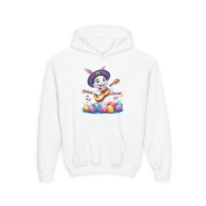Mexican Easter Bunny Kids Hoodie - Cute Spring Sweatshirt with Guitar, Fun Holiday Outfit, Colorful Fiesta de Pascua Gift for Kids