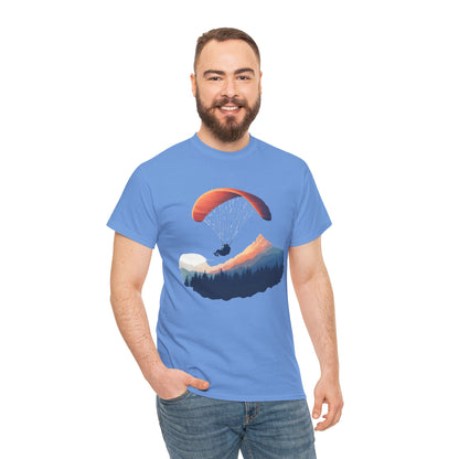 Paragliding Adventure T-Shirt, Mountain Landscape Tee, Nature Travel Lover Shirt, Outdoor Hiking Gift, Unisex Heavy Cotton Tee
