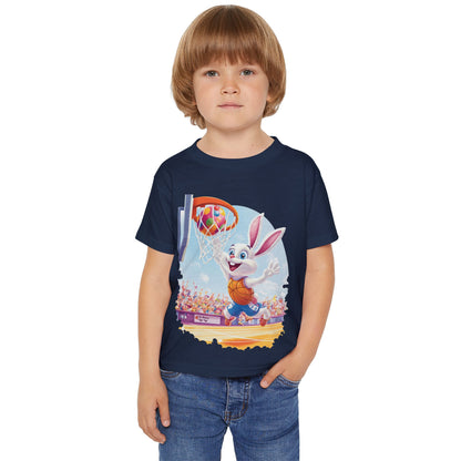Basketball Bunny Easter Toddler T-Shirt - Cute Bunny Dunking Egg Ball, Fun Spring Sports Tee for Kids, Holiday Gift Idea,  Easter Gift