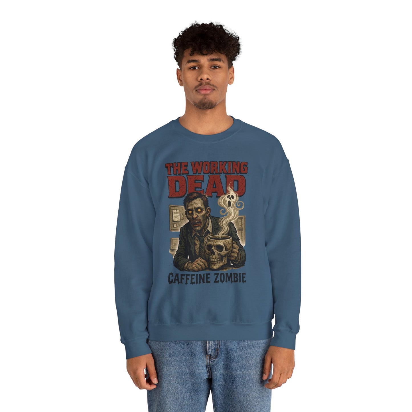 The Working Dead Men's Funny Zombie Sweatshirt, Office Humor Crewneck, Halloween Zombie Top, Coffee Zombie Sweatshirt