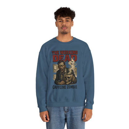 The Working Dead Men's Funny Zombie Sweatshirt, Office Humor Crewneck, Halloween Zombie Top, Coffee Zombie Sweatshirt