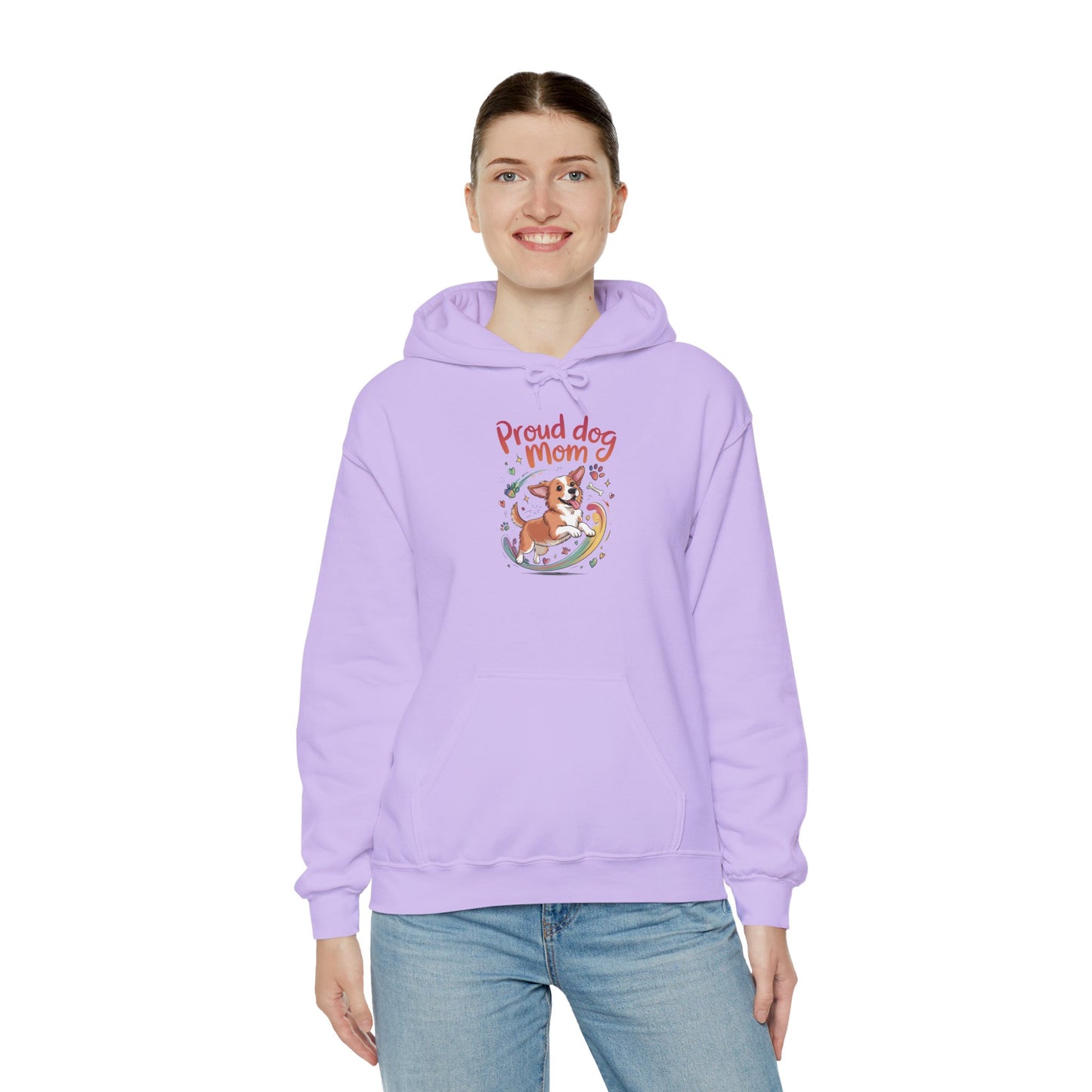 Proud Dog Mom Hoodie, Gift for Dog Owners, Dog Lover Apparel, Mother's Day Gift, Unisex Hooded Sweatshirt, Corgi Rainbow Print