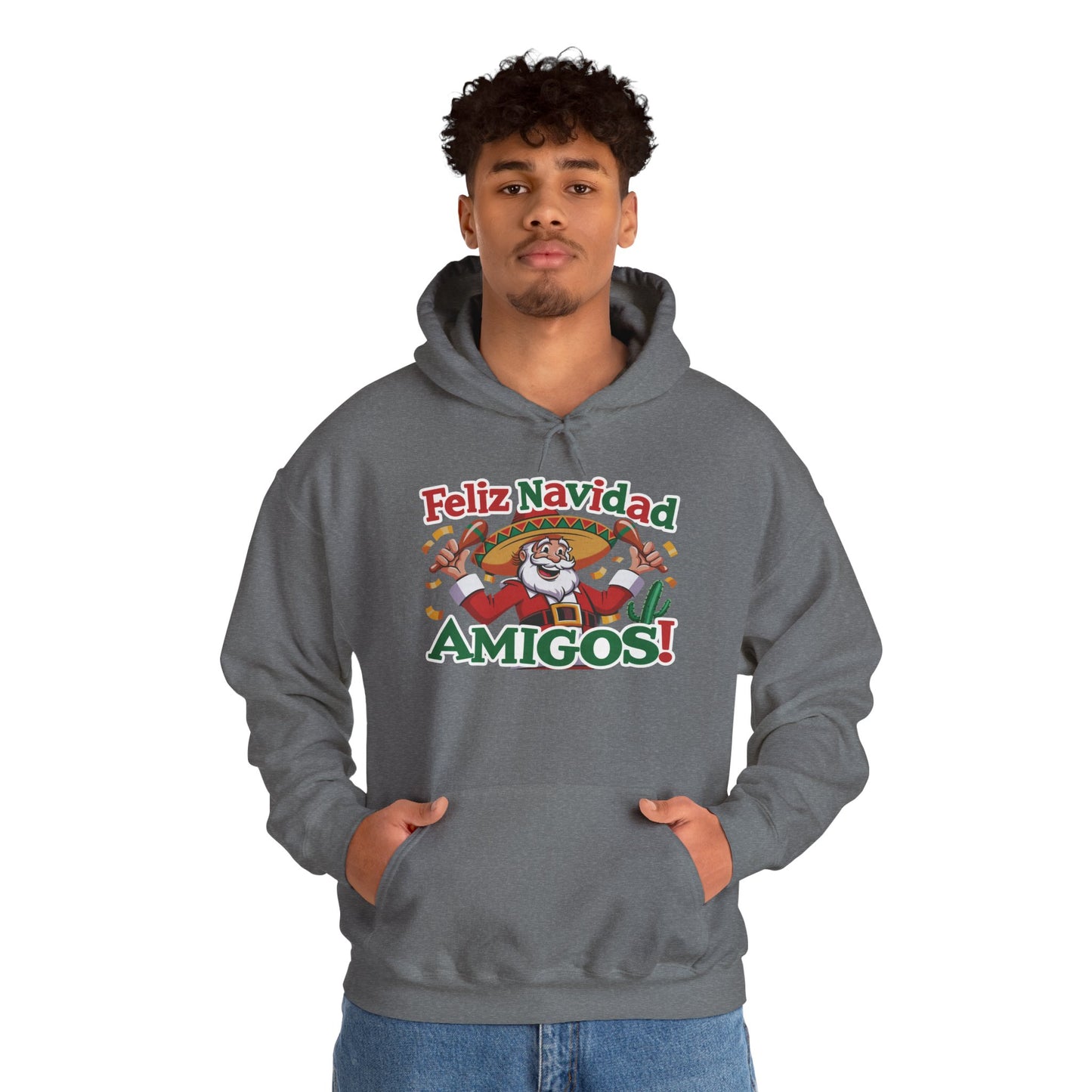 Feliz Navidad Amigos Hoodie, Funny Mexican Santa Christmas Hoodie, Latin Fiesta Holiday Sweatshirt for Men