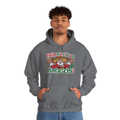 Feliz Navidad Amigos Hoodie, Funny Mexican Santa Christmas Hoodie, Latin Fiesta Holiday Sweatshirt for Men