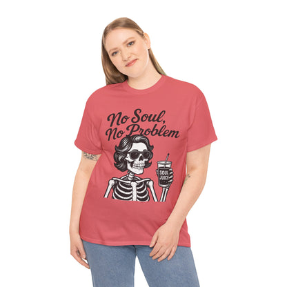 No Soul No Problem Skeleton T-Shirt for Women, Funny Gothic Skull Tee, Dark Humor Halloween Shirt, Spooky Retro Skeleton Top