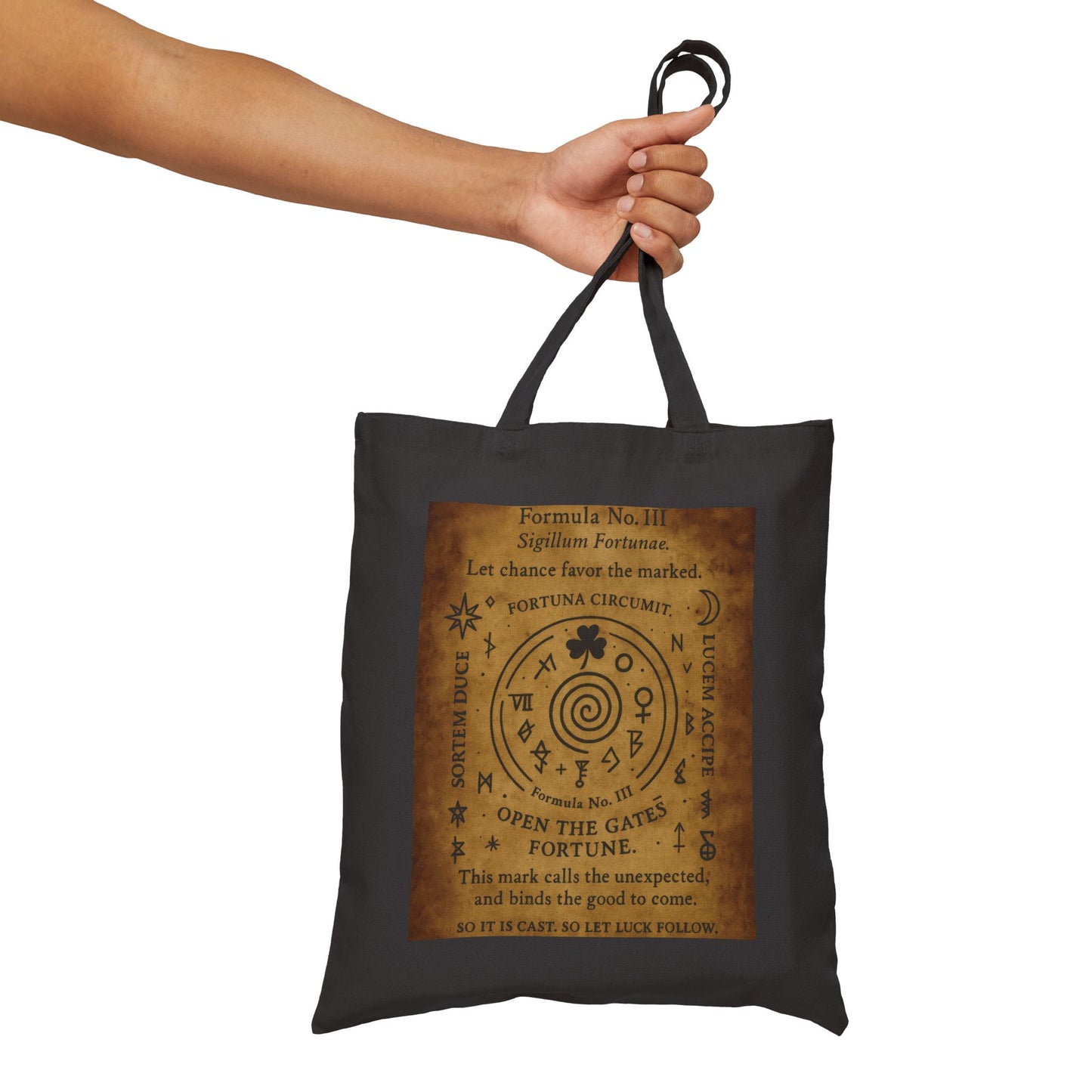 Sigil of Fortune Tote Bag, Lucky Charm Spell Symbol, Occult Spiral Design, Witchy Canvas Bag, Mystic Luck Amulet Art, Boho Bag