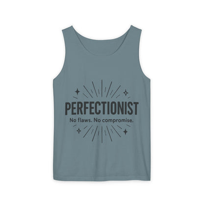 Mens Perfectionist Tank Top, No Flaws No Compromise, Minimal Bold Graphic Tee, Gift for OCD, Clean Freak, or Detail-Oriented Men