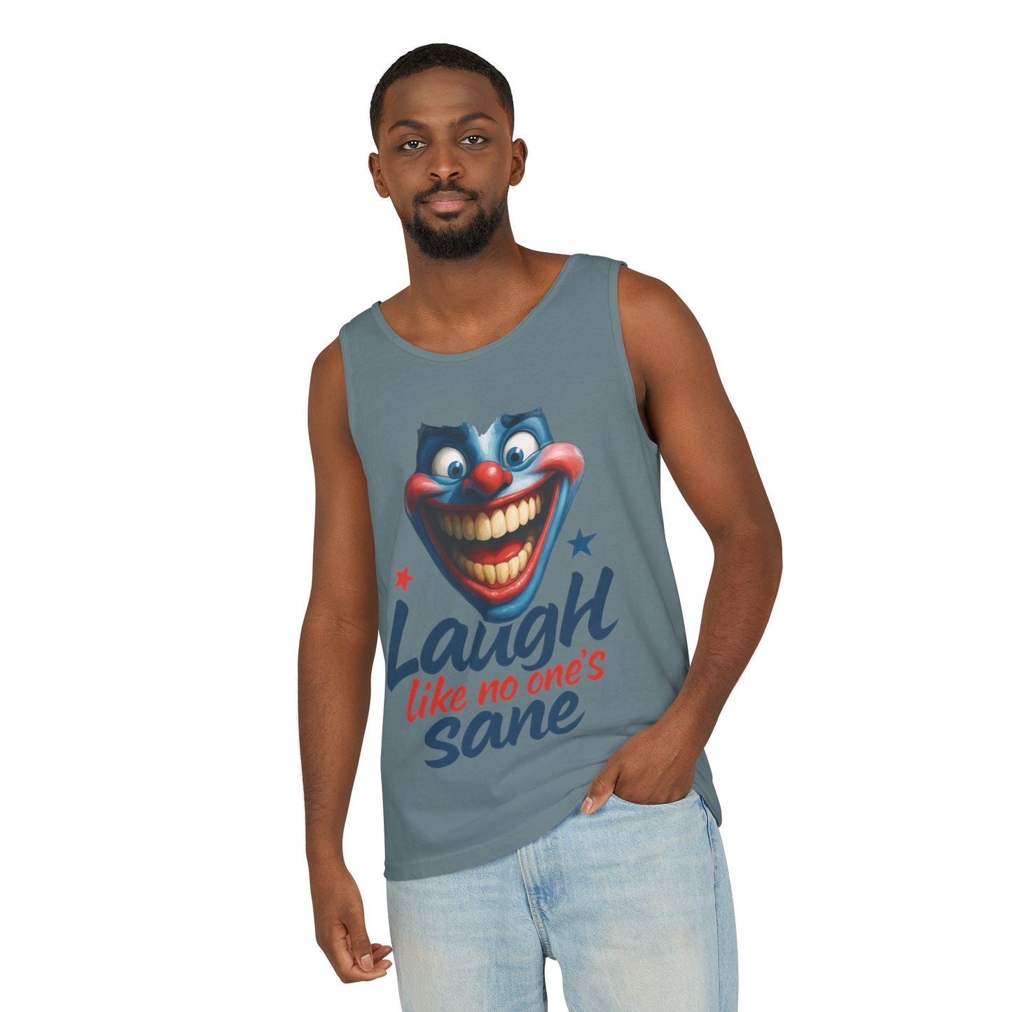 Laugh Out Loud Unisex Tank Top, Funny Graphic Top, Humor Shirt, Summer Apparel, Gift for Clowns, Party Wear