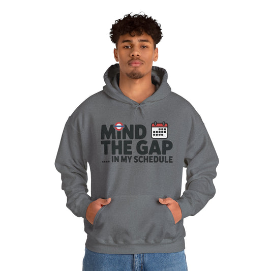 Men's Hoodie Funny Mind The Gap, London Tube Inspired Office Humor Hoodie, Comfy Graphic Sweatshirt