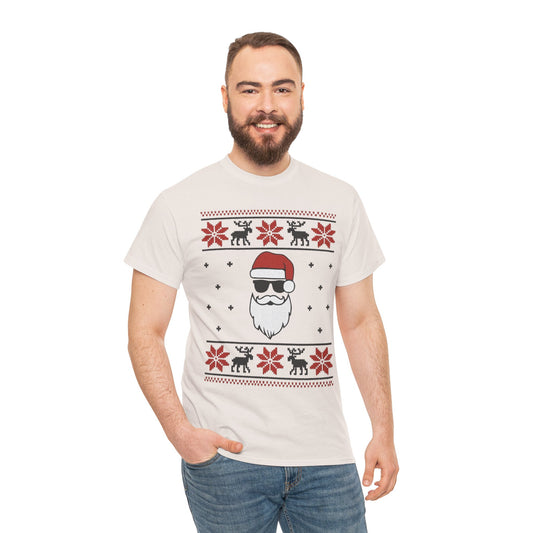 Cool Santa Men's T-Shirt, Funny Christmas Tee, Retro Knit Pattern Holiday Shirt