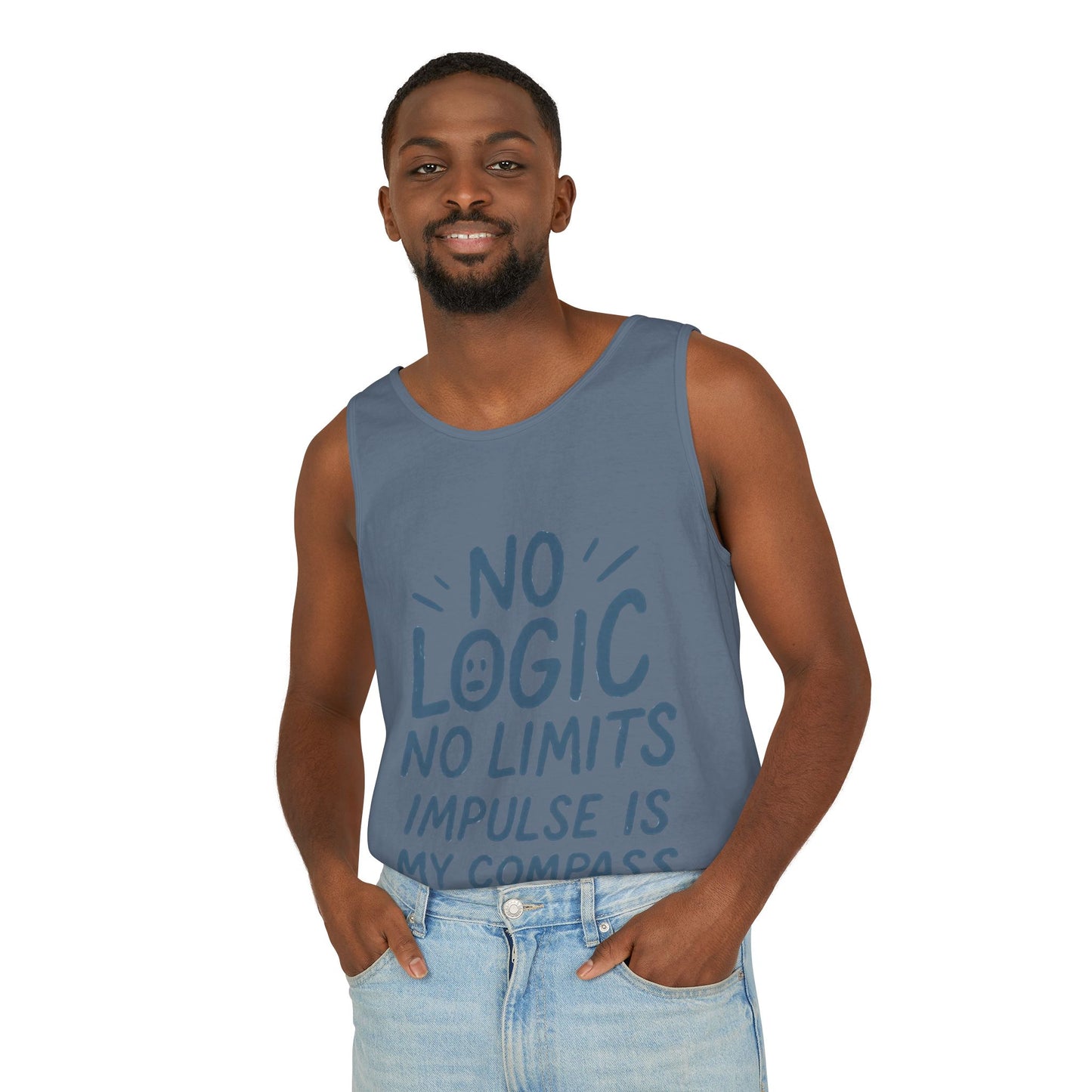 Funny Mens Tank Top, No Limits Impulse Quote, Relaxed Fit Tee, Casual Wear for Creatives, Gift for Artists Impulsive Style Shirt
