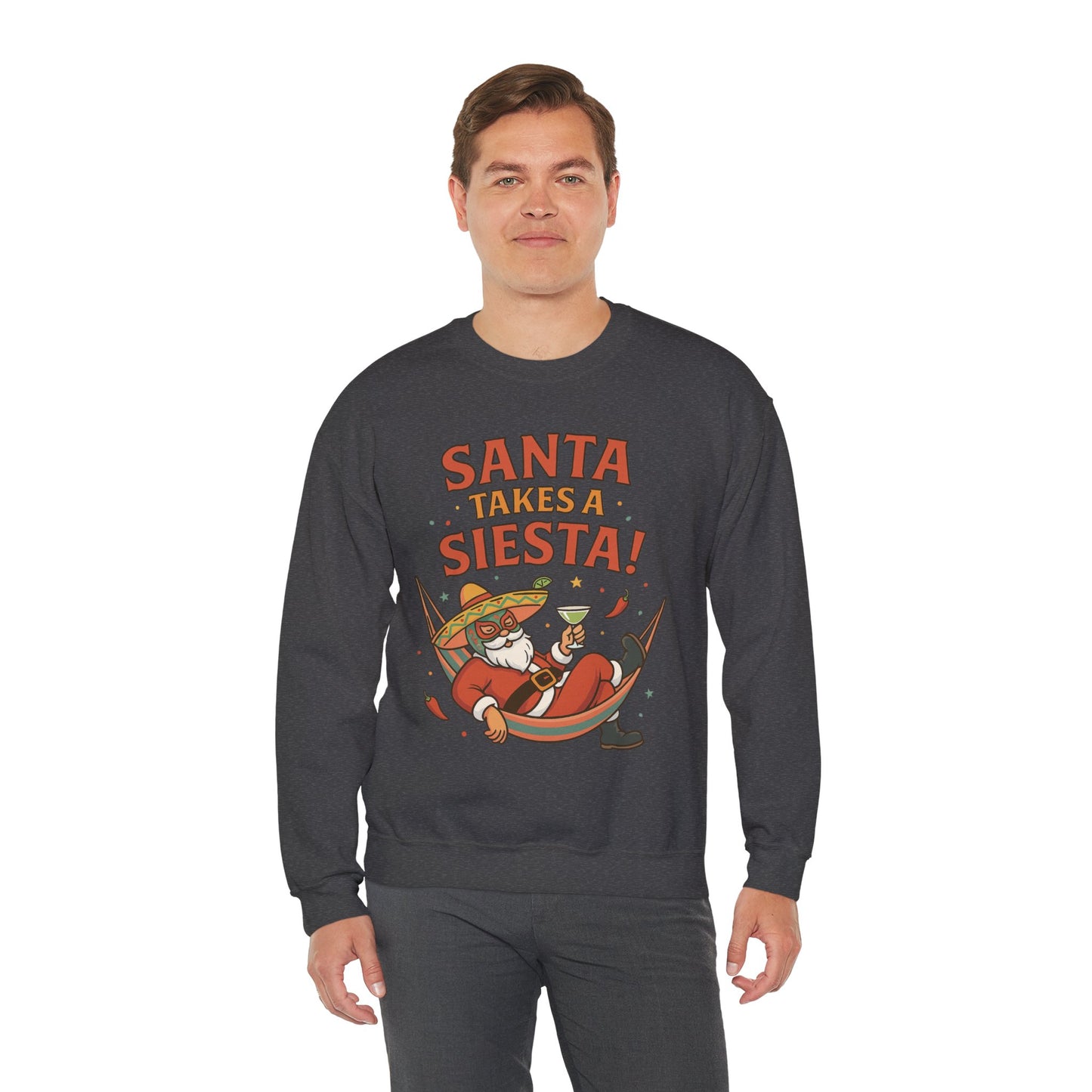 Santa Takes a Siesta Funny Christmas Sweatshirt for Men, Mexican Holiday Jumper