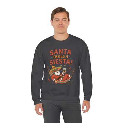 Santa Takes a Siesta Funny Christmas Sweatshirt for Men, Mexican Holiday Jumper