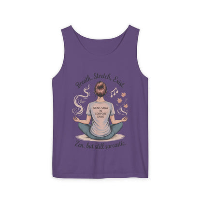 Zen Sarcastic Tank Top, Unisex Meditation Shirt, Breath Stretch Exist Tee, Yoga Apparel, Gift for Mindfulness Lovers