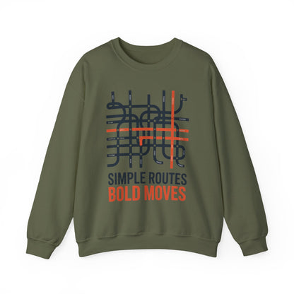 Men's Heavy Blend™ Crewneck Sweatshirt, Simple Routes Bold Moves Sweatshirt, Minimalist Metro Map Graphic Pullover