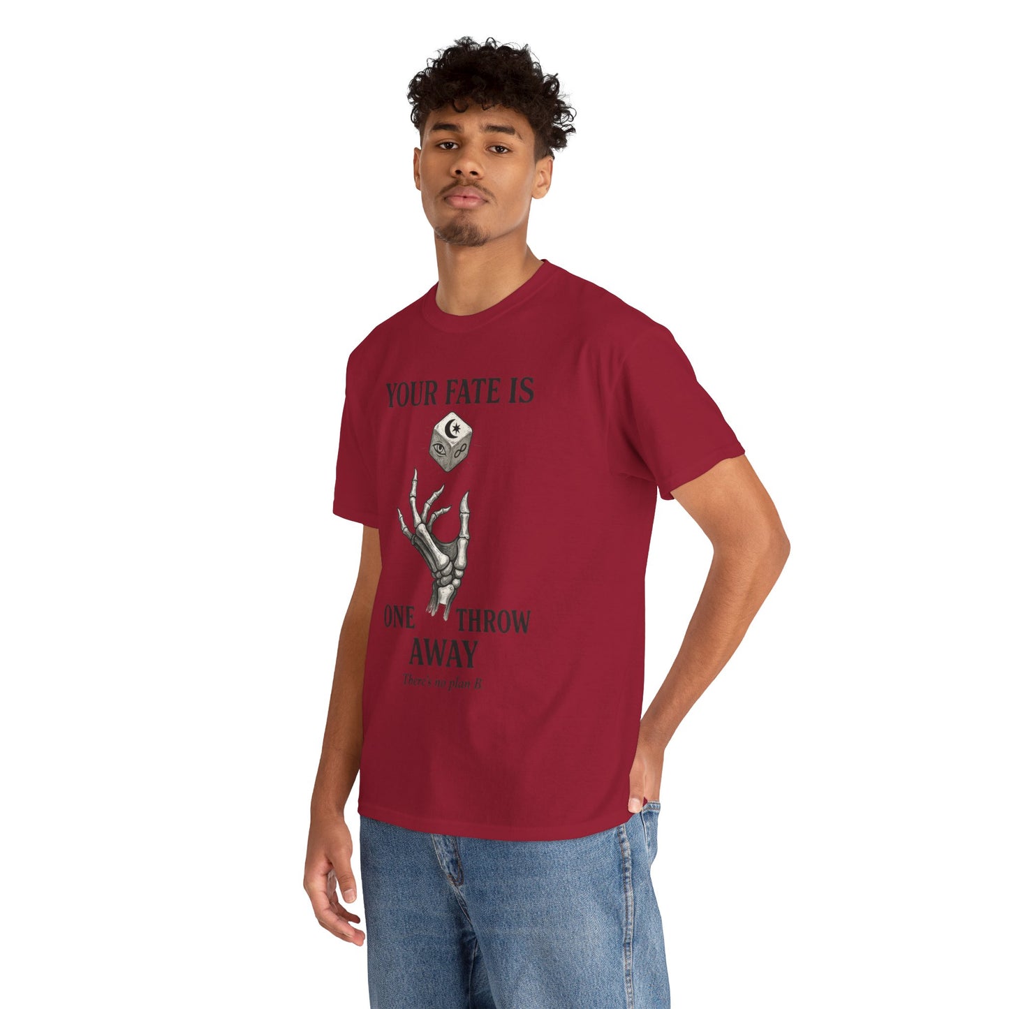 Your Fate Mens Heavy Cotton Tee, Skeleton Dice Graphic T-Shirt, Trendy Gift for Gamers, Gambling Tee, Unique Quote Apparel