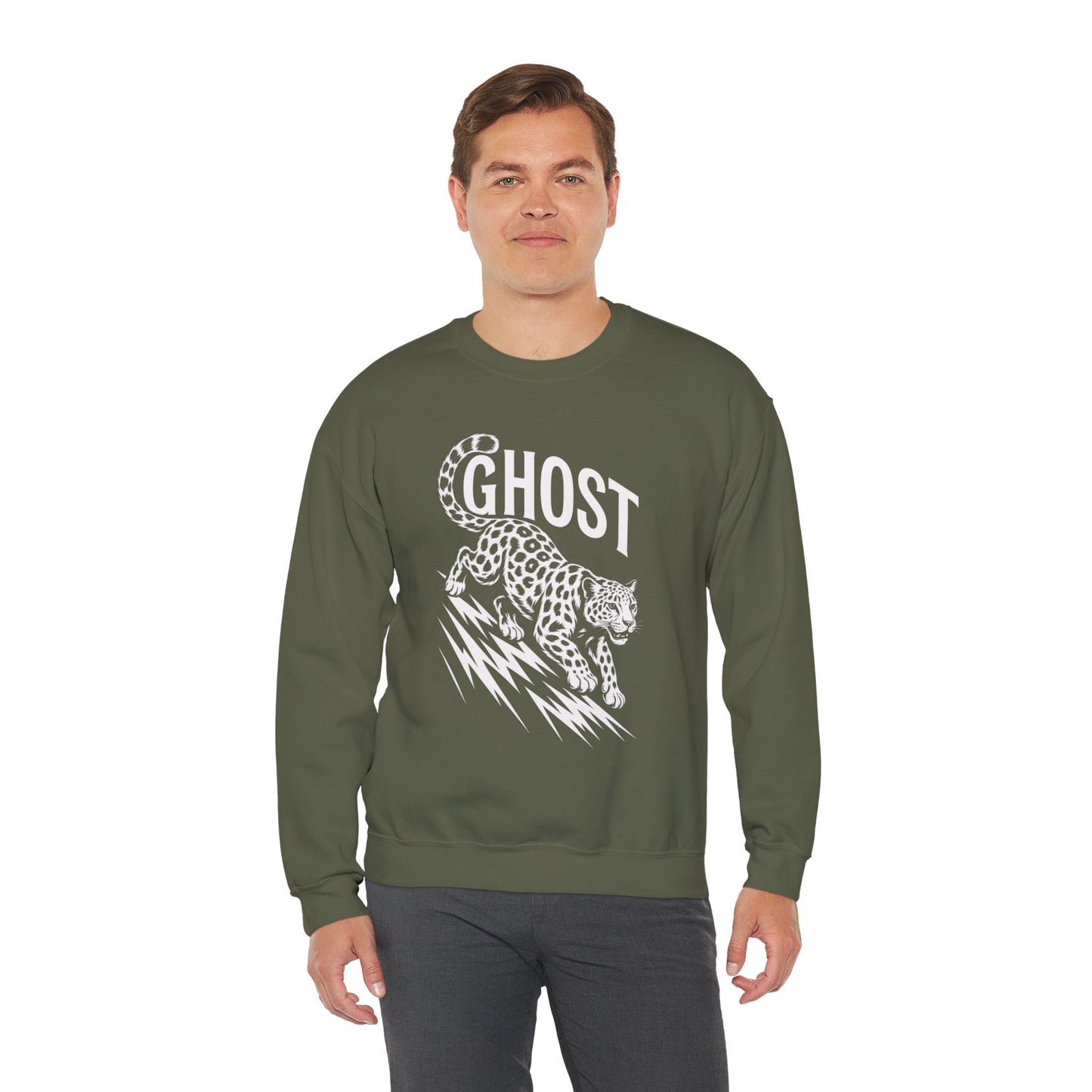 Ghost Leopard Crewneck Sweatshirt, Unisex Fashion, Cozy Casual Wear, Graphic Sweatshirt, Wild Animal Art, Gift for Animal Lovers