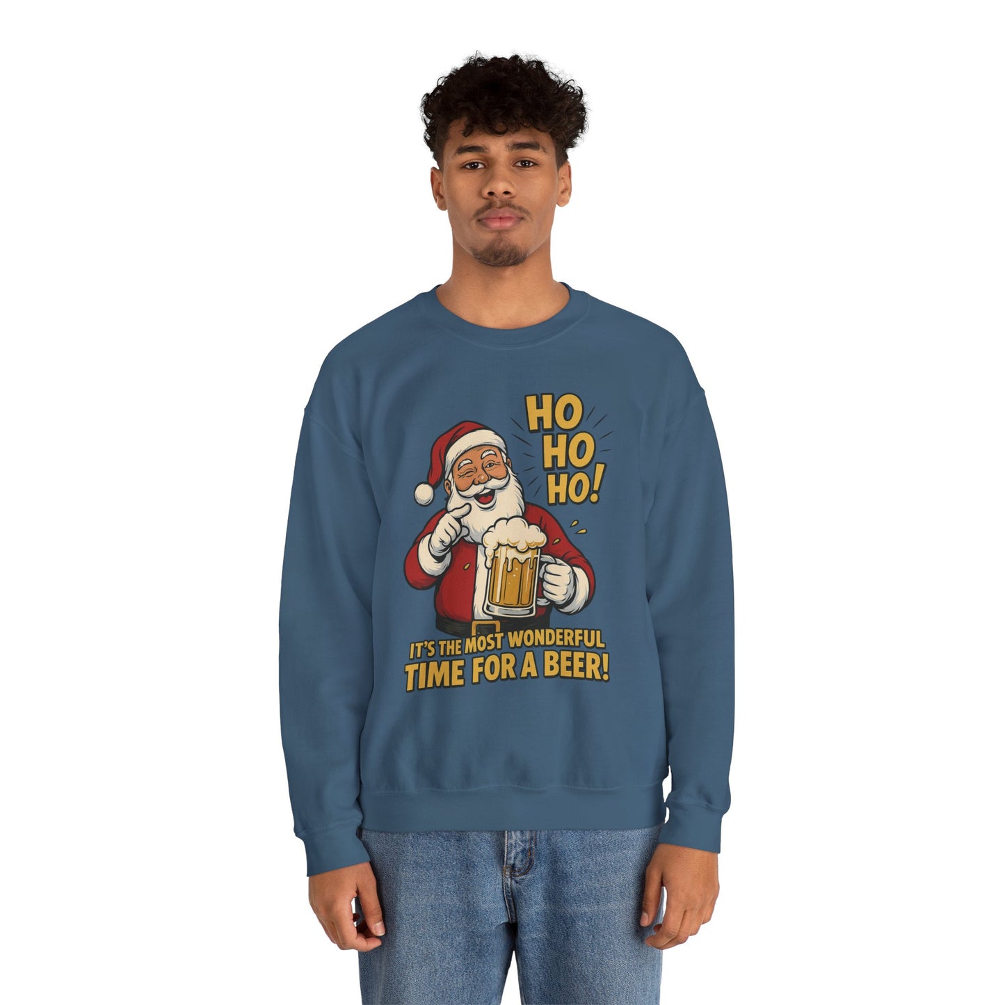 Funny Santa Beer Christmas Sweatshirt, Men's Holiday Pullover, Men's Heavy Blend™ Crewneck Sweatshirt