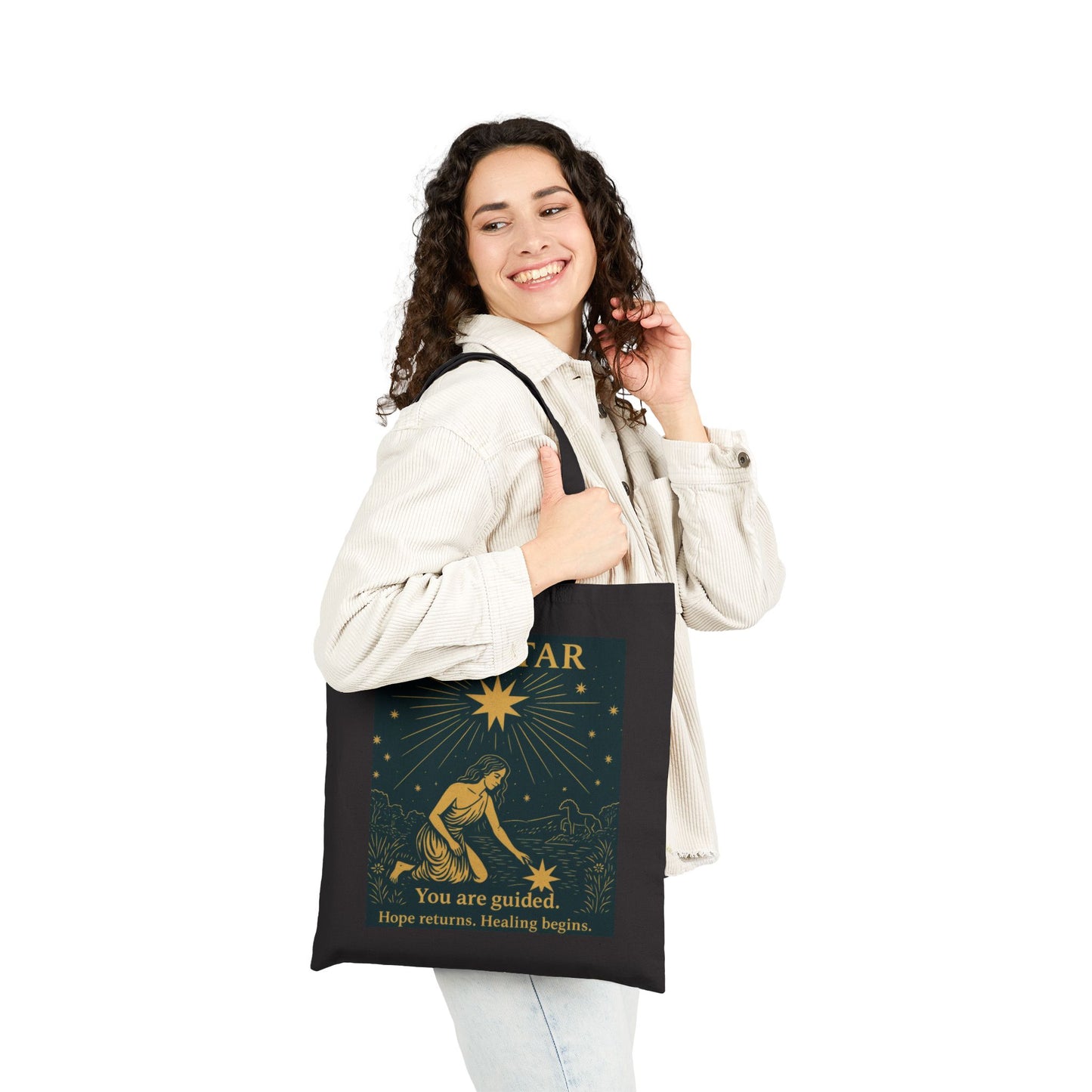 The Star Tarot Cotton Tote Bag, Hope & Healing Spiritual Gift, Mystical Moon Star Canvas, Tarot Bag, Astrological Gift, Spiritual Canvas Bag